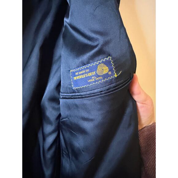Vtg Polo University Club Blazer Mens 46L Navy Blue Double Breasted Wool Gold USA - Picture 7 of 12